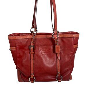 COACH Classic RED Leather Gallery East West Tote F12525 Satchel w/ Hang Tag Fob